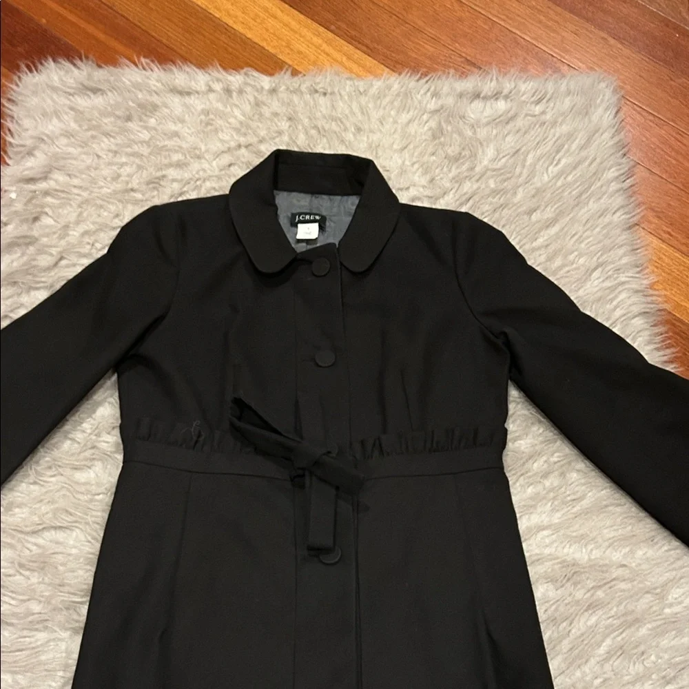 J. Crew Black Cotton Tie Ruffled Waist‎ Button Front Coat